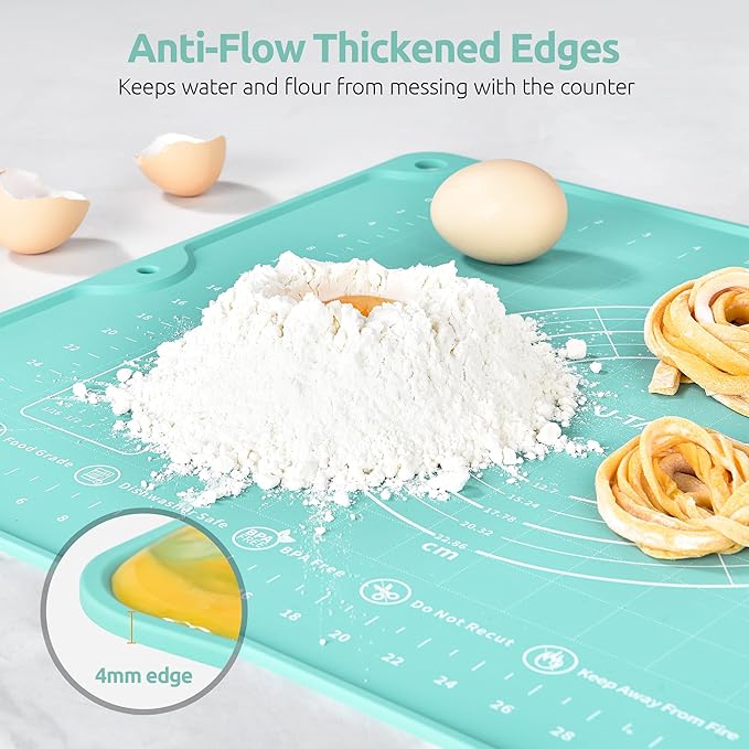 U-Taste 600ºF Heat Resistant Food Grade Extra Long Silicone Spatula 1 Piece, and 20inx16in Large Silicone Pastry Mat Food-Grade Non-Stick Dough Rolling Mat (Aqua Sky)