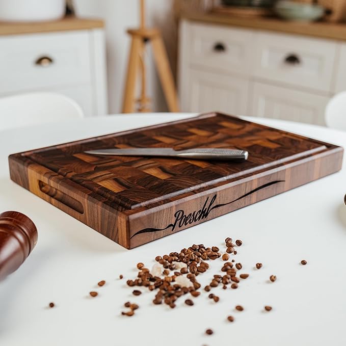 Handmade Personalized Walnut End Grain Cutting Board – Custom Engraved Wood Chopping Block, Perfect Gift for Home Chefs by GrainWoods (24x18x2 Inches)