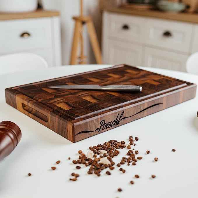 Handmade Personalized Walnut End Grain Cutting Board – Custom Engraved Wood Chopping Block, Perfect Gift for Home Chefs by GrainWoods (20x14x2 Inches)