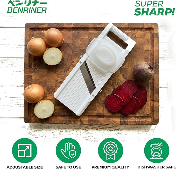 Benriner Mandoline Super Slicer, with 4 Japanese Stainless Steel Blades, BPA Free, 14.5 x 5.25-Inches, Official US Version with Authentic Retail Packaging
