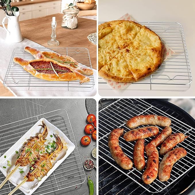2Pcs Basting Cover & Wire Rack, Leonyo Cheese Melting Dome for Griddle, Griddle Accessories with Rectangular Steam Dome Lids, 11"x 9" Cookies Cooling Rack for Oven Baking, Outdoor BBQ Flat Top Grill