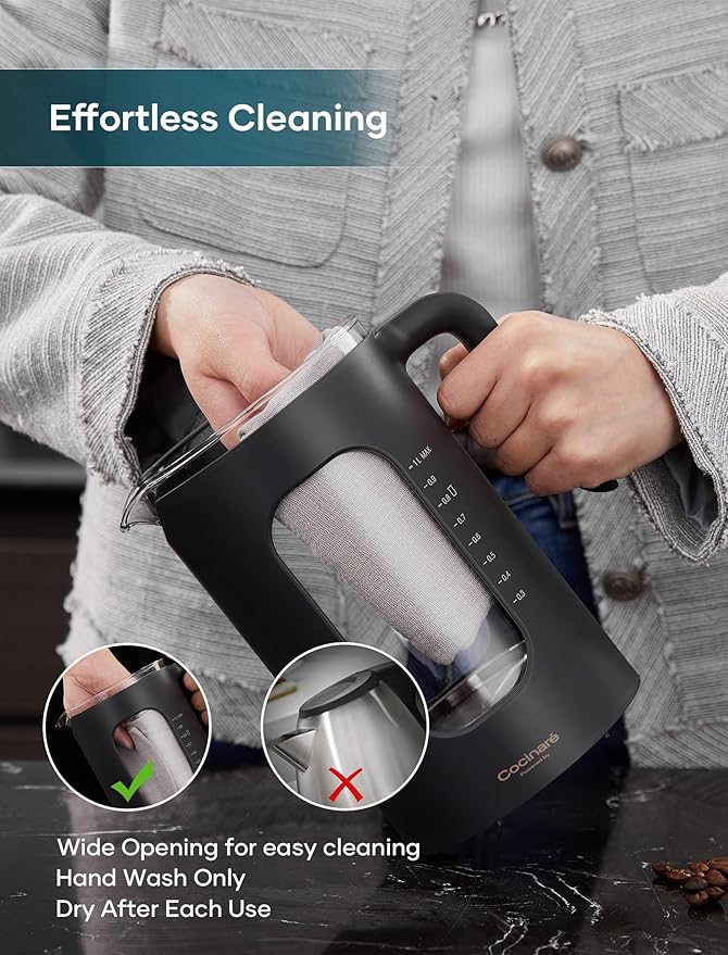INTASTING Electric Tea Kettle, Electric Kettle with Tea Infuser, ±1℉ Knob Temperature Control, BPA-Free Glass, 1200W Fast Heating, Easy to Clean, 1 Liter (Wood)