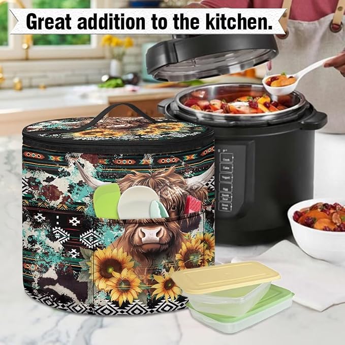 Highland Cow Electric Pressure Cooker Insulation Bag Effective Aztec Insulation Electric Cooker Storage Handbag for Housewarming,