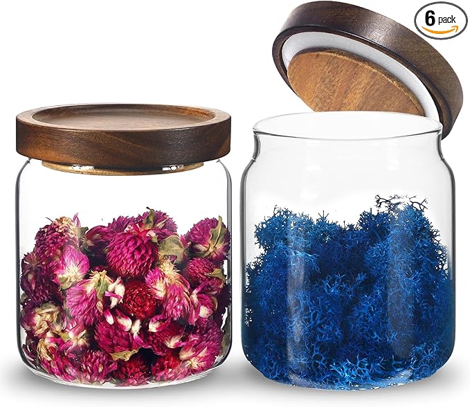 Glass Spice Jars Seasoning Containers Small Glass Jars with Lids Airtight Food Storage Canister for Kitchen Pantry Sugar Tea Coffee Bean Nuts Cookies Herbs Salt (16oz/473ml*2 Pcs)