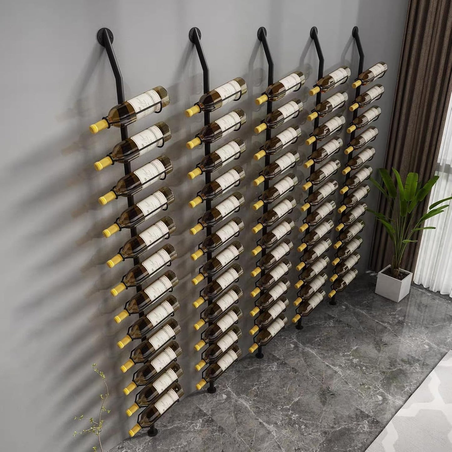 Wine Rack Wall Mounted, 72.8in High Metal Wine Bottle Holder for 12 Bottles, Kitchen Organization and Wine Storage for Commercial Restaurants Pantry Bar Wine Cellar (Black, Three rows-36 Bottles)
