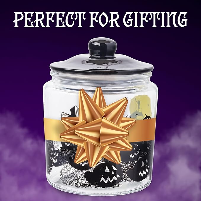 Silver Buffalo Disney Tim Burton Nightmare Before Christmas Moon Hill Graveyard Scene Jack Skellington and Sally Glass Cookie Snack Candy Jar with Lid (Small)