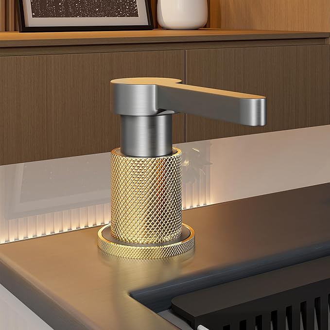 SD-80 All Brass Sink Soap Dispenser for Kitchen Sink Copper Pump Built in Dish Soap Dispenser with 17.6 oz(520ml) Bottle and 59"(1.5m) Extension Tube Kit (Gray)