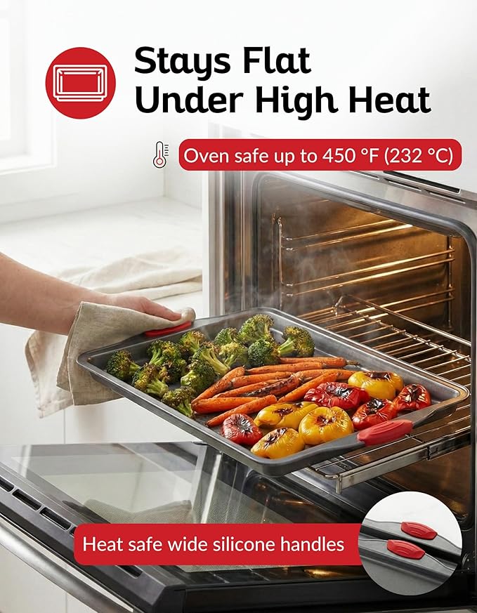 Boxiki Kitchen Nonstick Baking Sheet Pan – Heavy-Gauge Carbon Steel, Warp, Dent, and Rust-Resistant – Gourmet Rimmed Half Cookie Sheet Trays, Non-Toxic for Exceptional Baking Performance - 15x10 Inch