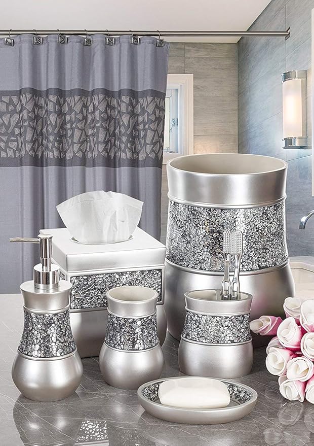 Crackled Glass Countertop Towel Stand, Decorative Unibody Silver Fingertip Towel Holder, Durable Resin Free Standing Towel Rack, for Elegant Counter Top Bathroom or Kitchen Decor