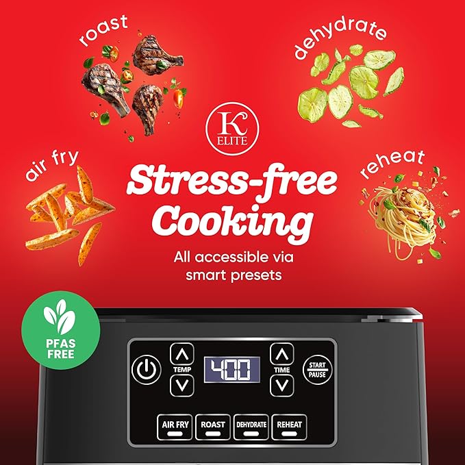 Kitchen Elite 3 Quart Digital Air Fryer Oven Compact Countertop Oil-Free Cooker with PFAS-Free Nonstick Basket, Easy Clean, Black