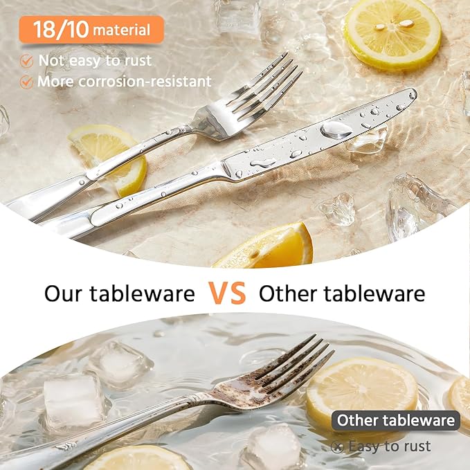 KINGSTONE 65 Pieces Silverware Set for 12, Premium Stainless Steel Flatware Set with Serving Utensils, Heavy Duty and Modern Design Cutlery Set, Mirror Polished, Dishwasher Safe