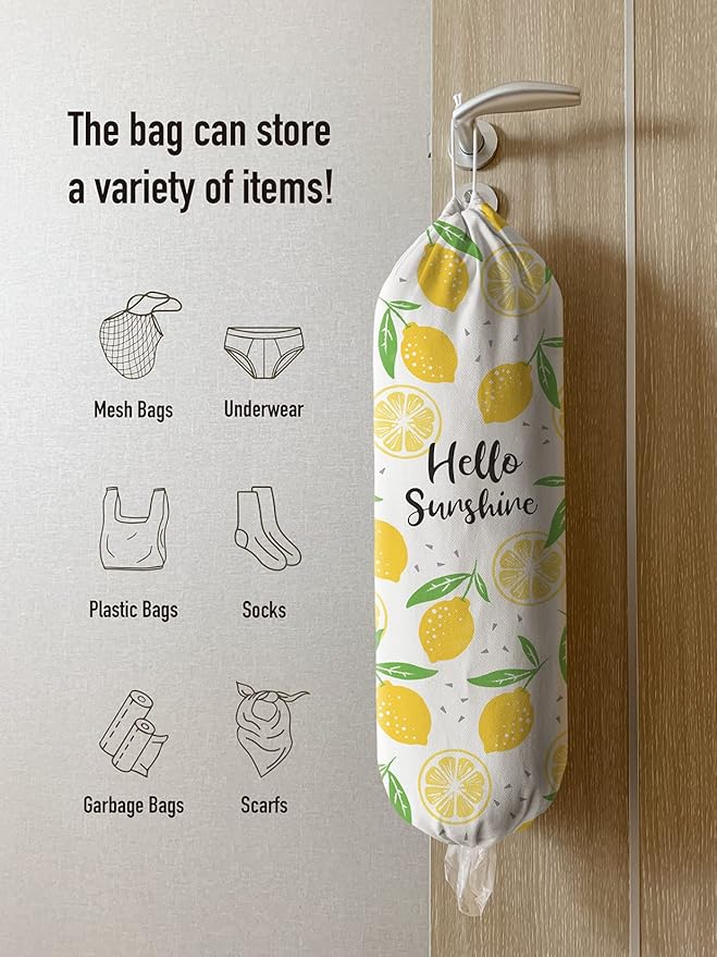 Hglian Lemon Grocery Bags Holder,Sunshine Plastic Bag Holder Garbage Shopping Trash Bags Storage Organizer,Cute Lemon Kitchen Décor, Gifts for Women