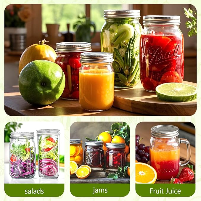 Canning Lids and Rings Regular Mouth, 24Pcs Split Type Metal Mason Jar Lids with Bands for Regular Mouth Ball, Kerr Jars - Food Grade with Silicone Airtight Seal Premium Small Canning Lids
