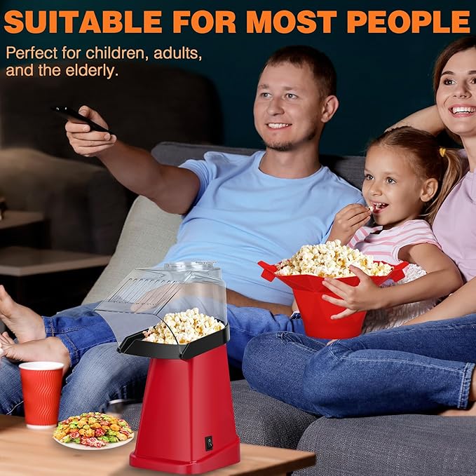 Hot Air Popcorn Popper Maker with Popcorn Bowl, Fast Popcorn Machine in Minutes with Measuring Cup and Butter Melting Tray for Party Kids,1200W