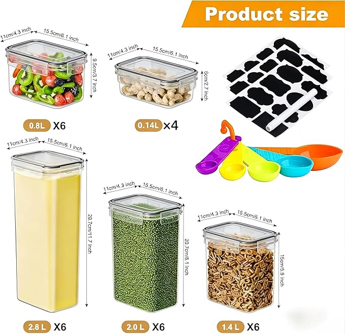 28 Pack Airtight Food Storage Containers with Lids, BPA Free Clear Pantry Storage Container for Kitchen Food Pantry Organizers and Storage, Plastic Pantry Organiser for Cereal,Flour and Sugar