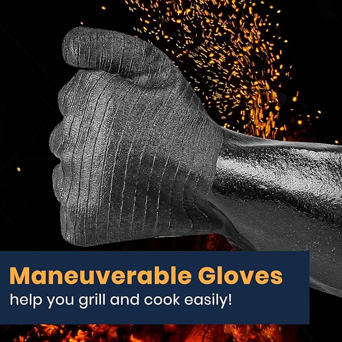 GEEKHOM 18-Inch Heat Resistant BBQ Gloves 932°F Waterproof Long Sleeve Cooking Gloves, Non-Slip Silicone Grip Grill Gloves for Grilling, Smoker, Oven, and Kitchen Use
