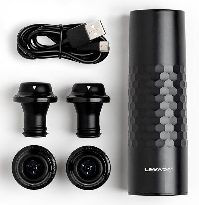Levare – Electric Wine Set, Rechargeable Wine Saver Vacuum Pump with Stoppers and Automatic Bottle Opener with Foil Cutter, USB Charging Base, Ideal Gift for Holidays, Kitchen, Home, Wine Enthusiasts.