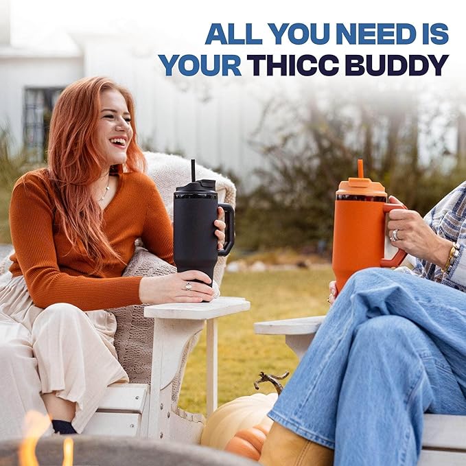Frost Buddy Thicc Buddy - 16 oz Stainless Steel Vacuum Insulated Tumbler with Lid and Straw for Water - Travel Mug Cupholder Friendly - Gifts for Women Men Him Her (Royal)