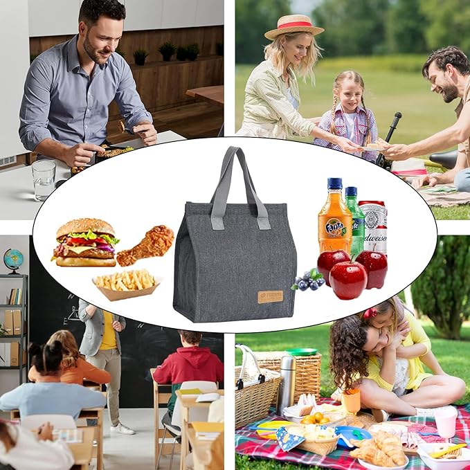 Lunch Bag for Women/Men,Waterproof Reusable Portable Lunch Tote,Lunch Box Bag.Thermal Cooler Bag Ideal for Work/Party/l/Travel/Picnic (Light Gray)