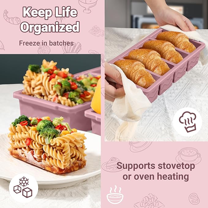 Doasuwish Silicone Freezer Tray for Soup with Lid – 1-Cup Soup Container Cube Style Ice Cube Trays for Freezer, Meal Prep & Food Storage, Freeze 250mL/125mL Portions – 2 Pack