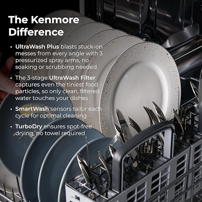 Kenmore Elite 24" Built-In Dishwasher - UltraWash Plus, TurboDry, QuietWash, SmartWash & TurboFlex Third Rack - 15 Place Settings - 42 DBA - ENERGY STAR Certified - Stainless Steel
