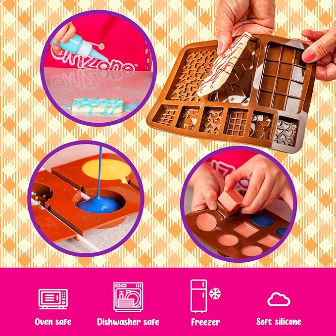 GirlZone Little Choco Delights Maker Kit, Chocolate Making Set for Kids with Candy Bar Molds, Lolly Sticks & Wrappers, Fun Creative Activity, Birthday Gift for Girls Ages 8+