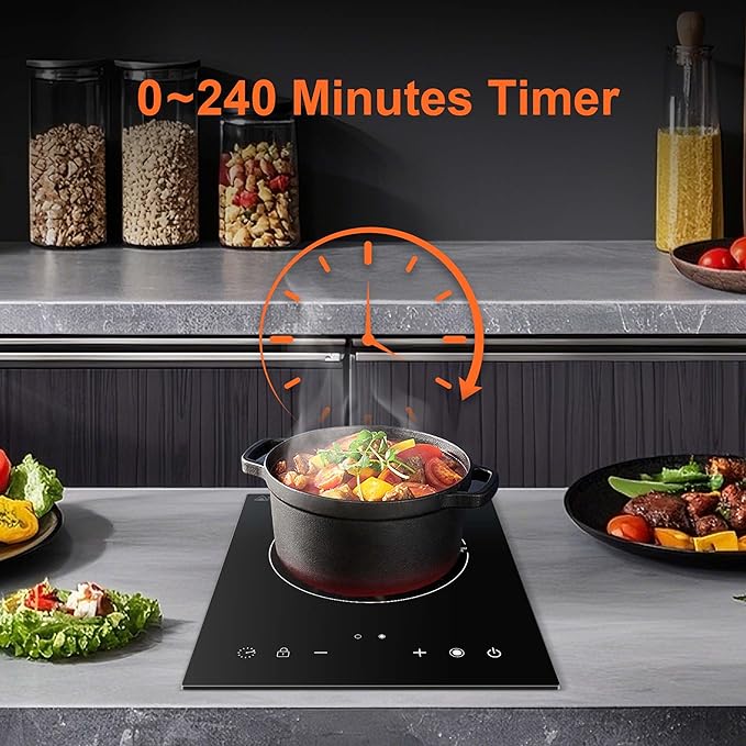 Dual Coils Design of Single Burner Electric Cooktop, 1800W Infrared Ceramic Hot Plate for Cooking, Portable Countertop or Built-in Radiant Stove Top Cooker, Compatible with All Cookware