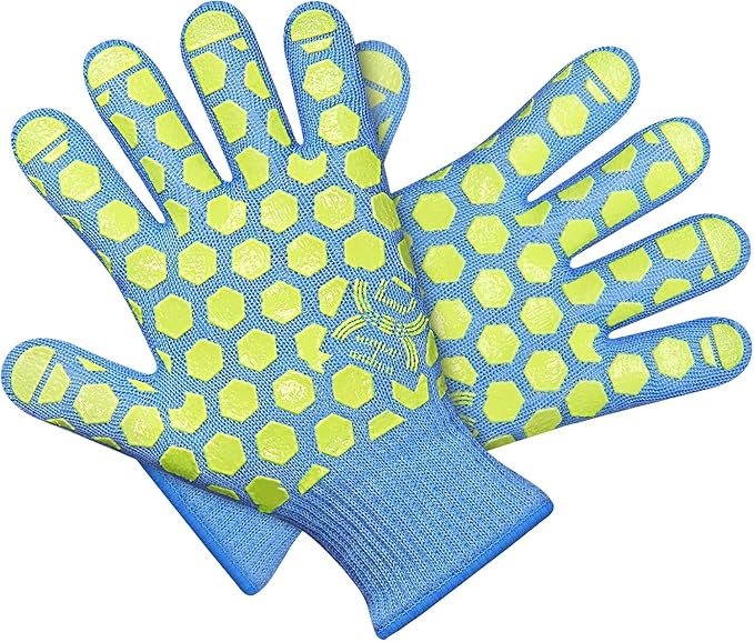 J H Heat Resistant Oven Glove: EN407 Certified 932 °F BBQ & Oven Mitts for Grlling, Baking, Kitchen, Camping,Fireplace Indoor&Outdoor 1 Pair