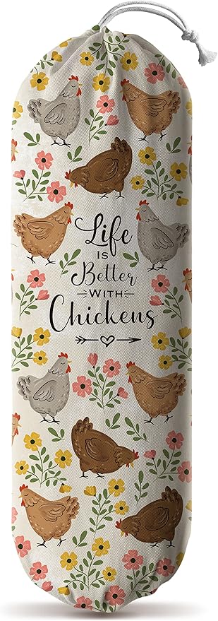 Hglian Plastic Bag Holder,Funny Chickens Grocery Bags Storage Organizer Keeper,Cute Farmhouse Kitchen Decor Gifts for Women Chicken Lover