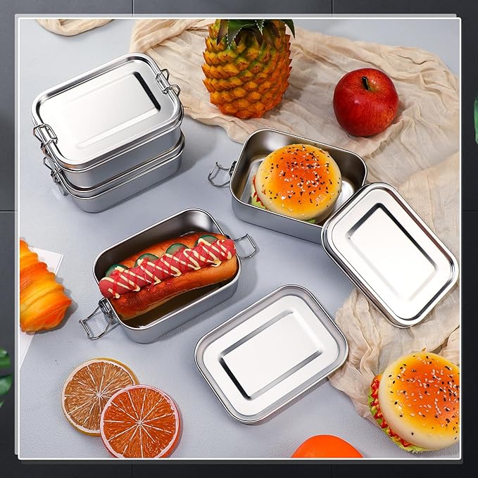 Umigy 1 Pcs Stainless Steel Food Containers 850ml Metal Bento Lunch Box Stainless Steel Food Storage Containers, Lockable Clips to Leak Proof, Reusable Dishwasher Snack Boxes for Work