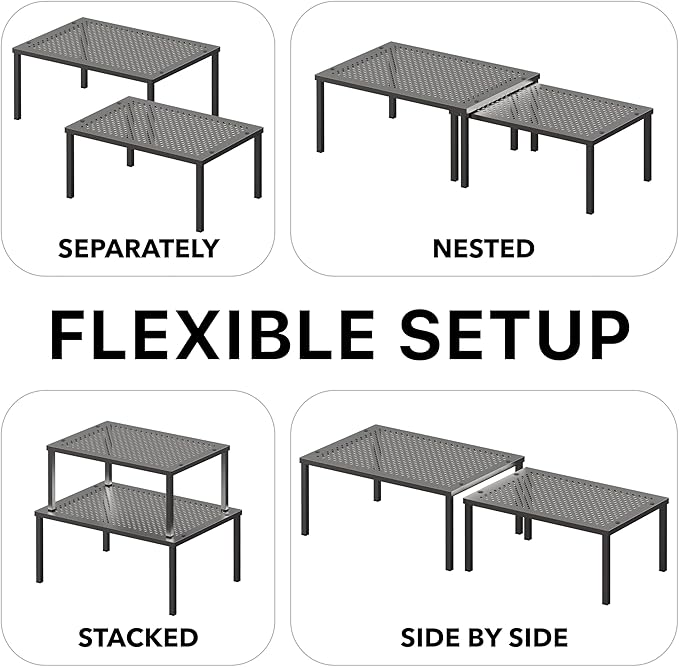 Simple Houseware Expandable Stackable Cabinet and Counter Shelf Organizer with Steel Surface, 9" D x 12.75" W x 5.9" H, Bronze