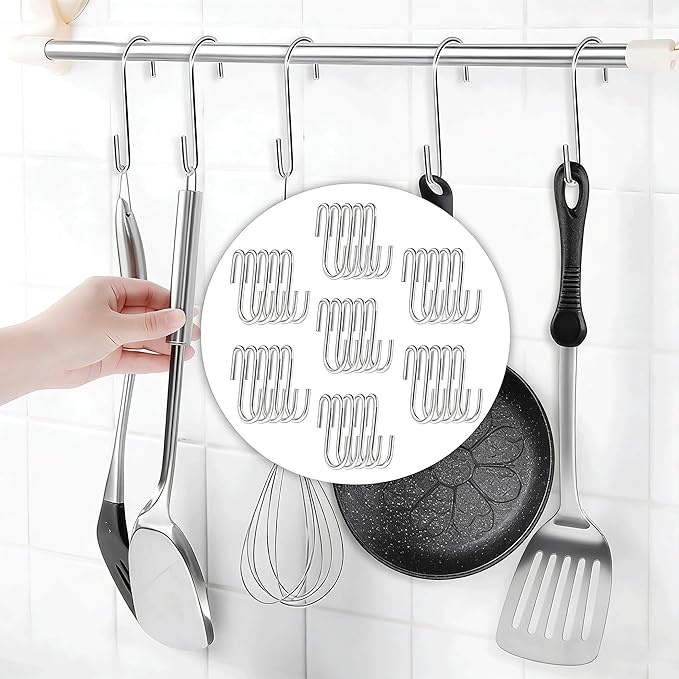 50-Pack 2.4 Inch Heavy Duty Stainless Steel S-Hooks — Waterproof Kitchen Utility Hooks for Pots, Pans, Mugs, Towels and More, Ideal Gift for Friends