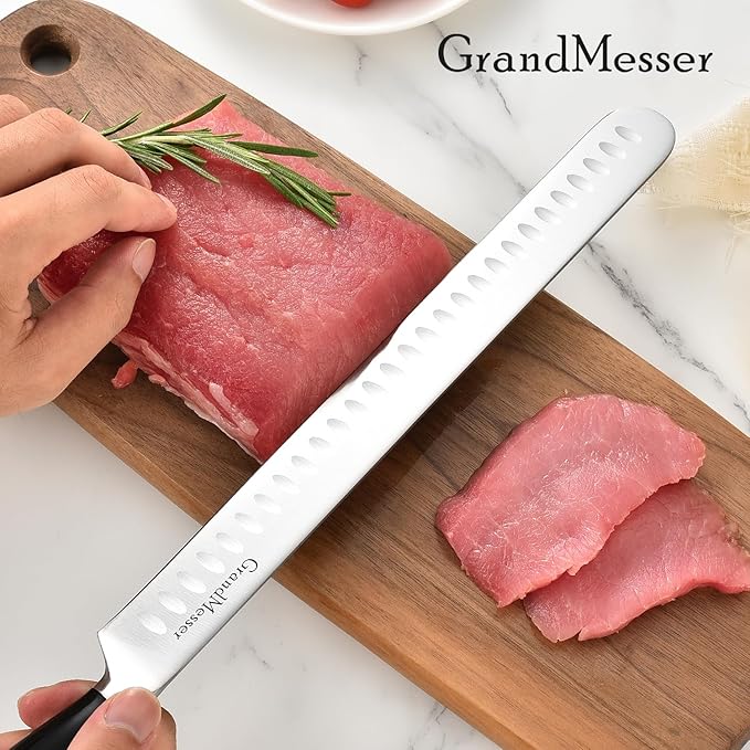 Slicing Carving Knife, 12" Brisket Knife, Ergonomic Handle Design, for Cutting BBQ Turkey Ham Rib Roast Beef with Sharpener.