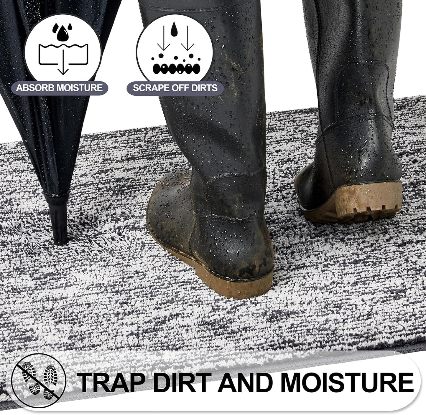 REFETONE Indoor Doormat, Front Door Mat 24"x36" Absorbent Rubber Backing Non Slip Back Door Mats, Washable Low-Profile Inside Floor Mat Door Rugs for Entryway, Resist Dirt Mud Mat for Dogs, Dark Grey