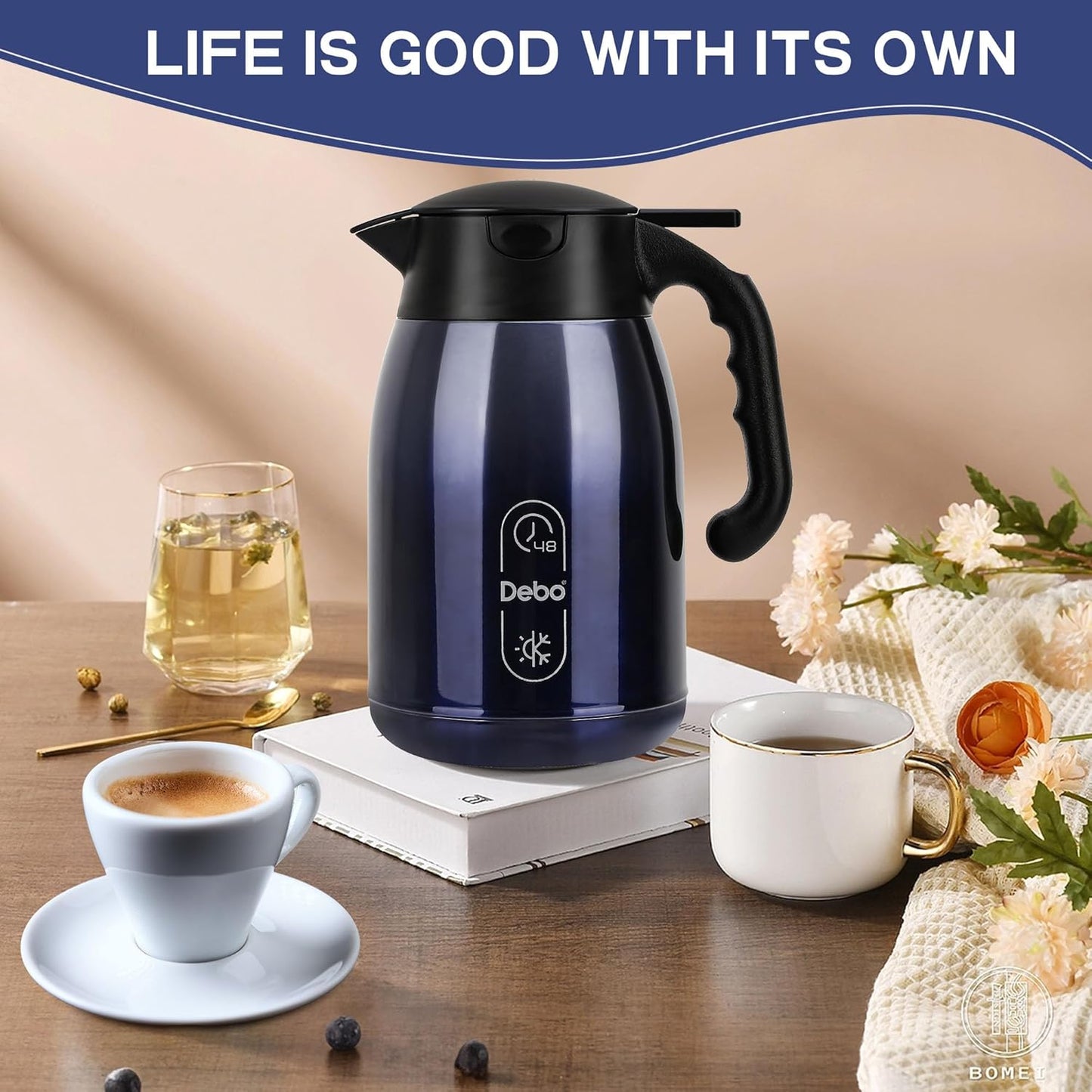 Starry Blue 71oz Thermal Stainless Steel Coffee Carafe - Keeps Hot Liquids, Press On Lid, Bpa Free