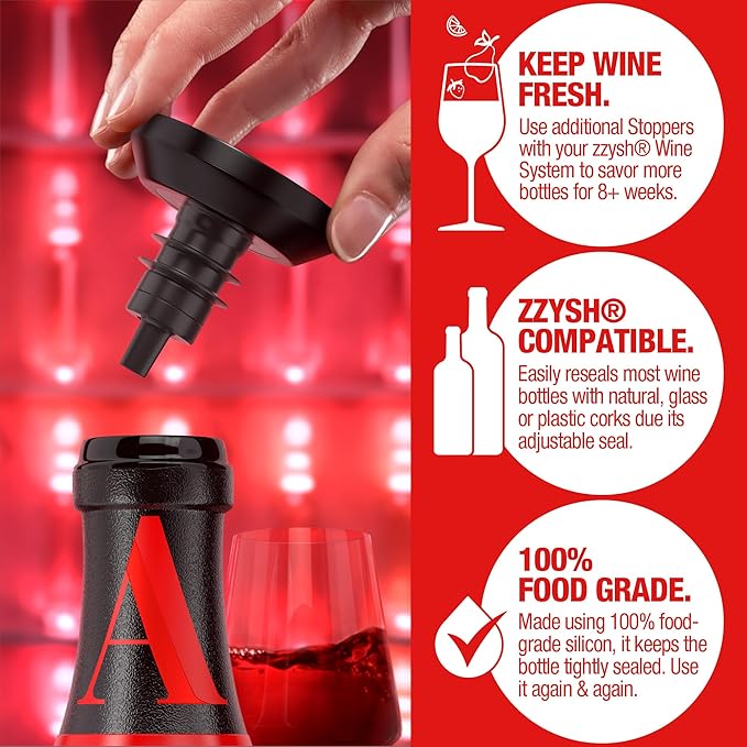 Wine Stopper | Preserve Flavors 8+Weeks | Top-notch Wine Bottle Stopper (Black)
