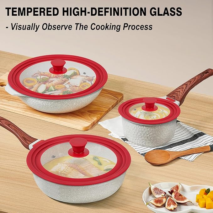 Universal Lids for Pots, Pans and Skillets, Replacement Pan Lid with Tempered Glass and Heat-Resistant Silicone Edge, Fits 11", 12",12.5" Cookware, Durable Frying Pan Cover