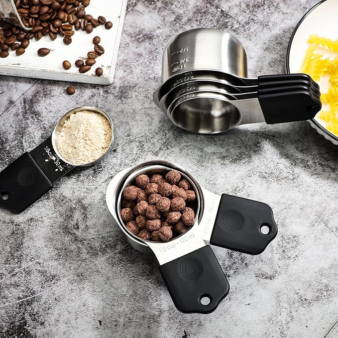 Measuring Cups Stainless Steel Magnetic Measuring Cups Set of 7 Stackable Nesting Heavy Duty Metal Measure Cup for Measuring Dry or Liquid Ingredients