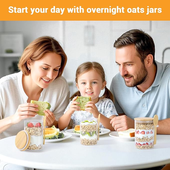 Glass Containers with Bamboo Lids and Spoon - 2 Pack 18 Fl.oz Glass Jar with Airtight Lids Set, Includes Labels and Marker, Pantry Storage Jars for Tea, Sugar, Coffee Bean, Cookie, Salad, Nuts
