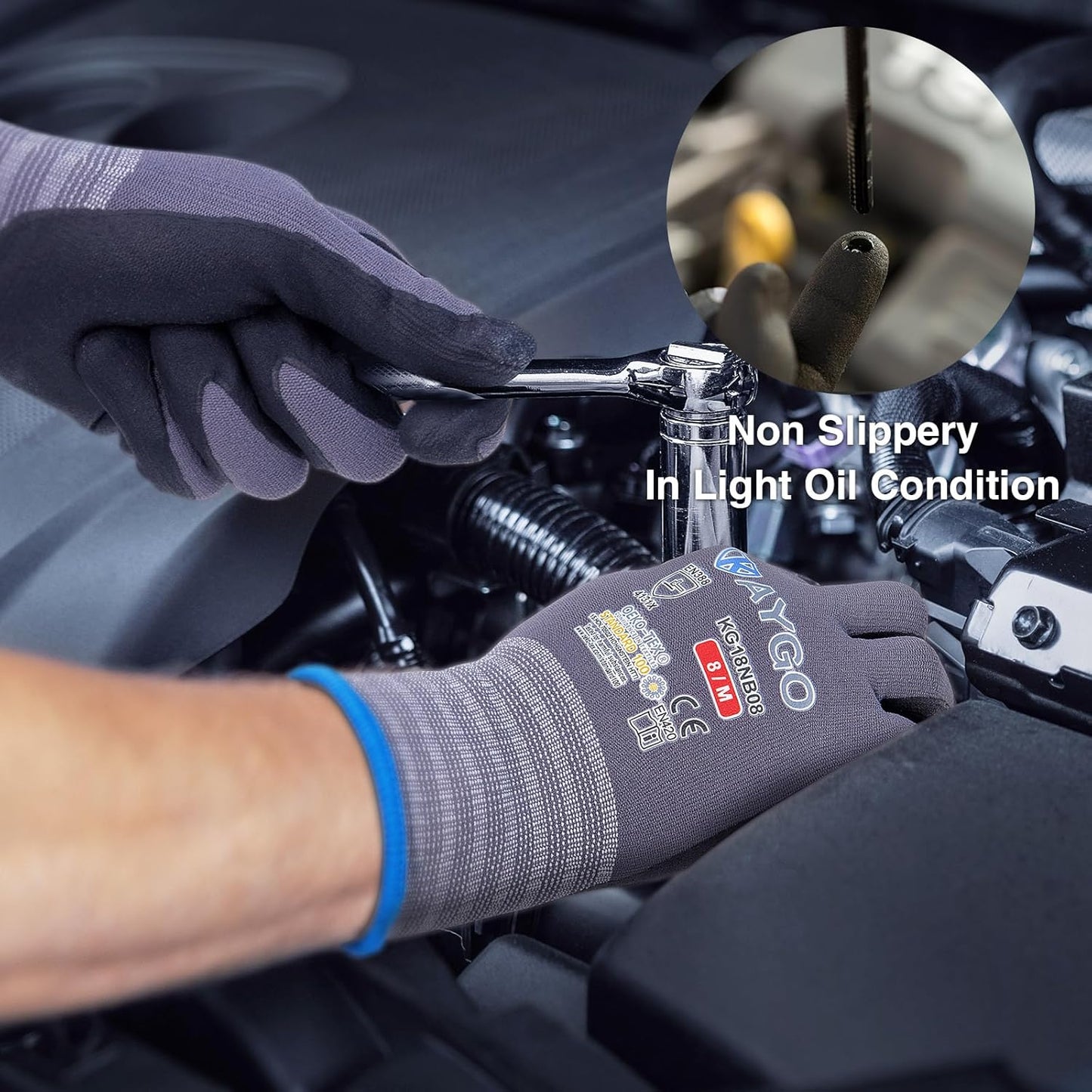 KAYGO Safety Work Gloves MicroFoam Nitrile Coated, 3 Pairs KG18NB,Seamless Knit Nylon Glove for Men and Women, Ideal for Automotive,Warehouse,Construction (Small,Gray)