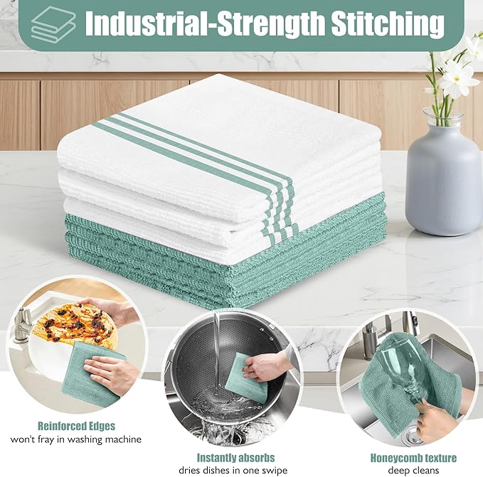 Oven Mitts and Pot Holder Sets with Silicone Grip, 500°F Heat Resistant-6 Pack Dishcloth/Dish Towels for Kitchen 100% Cotton-Value Kitchen Essentials for Cooking, Baking, Grilling-Mint Green