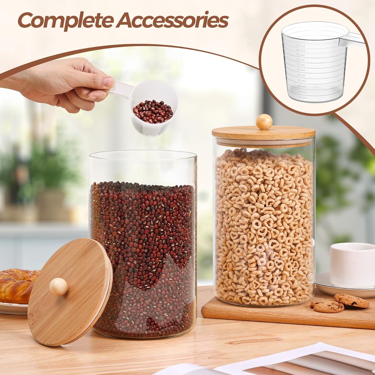 ComSaf 1 Gallon Glass Jar, 128 oz Flour Container, Large Glass Canister with Lid, Food Storage Pantry with Spoon and Clip for Sugar, Oat, Rice, Beans, Pasta, Coffee, Grain