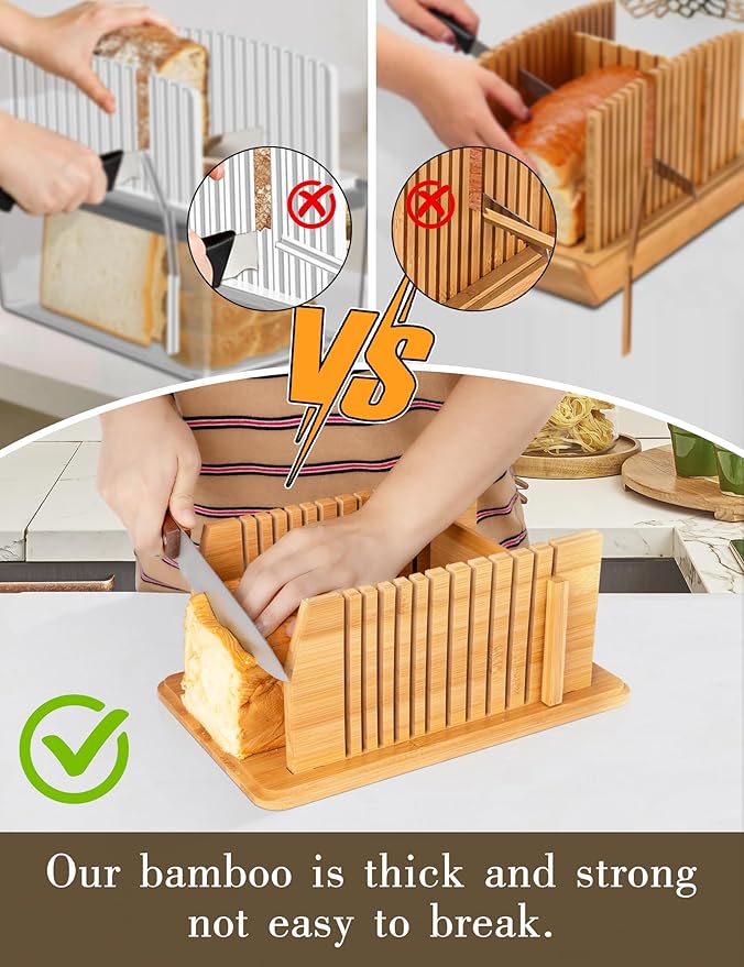 3 in 1 Bread Slicer for Homemade Bread with Box, Metal Bread Storage Container, Foldable Slicer Guide for Kitchen Countertop