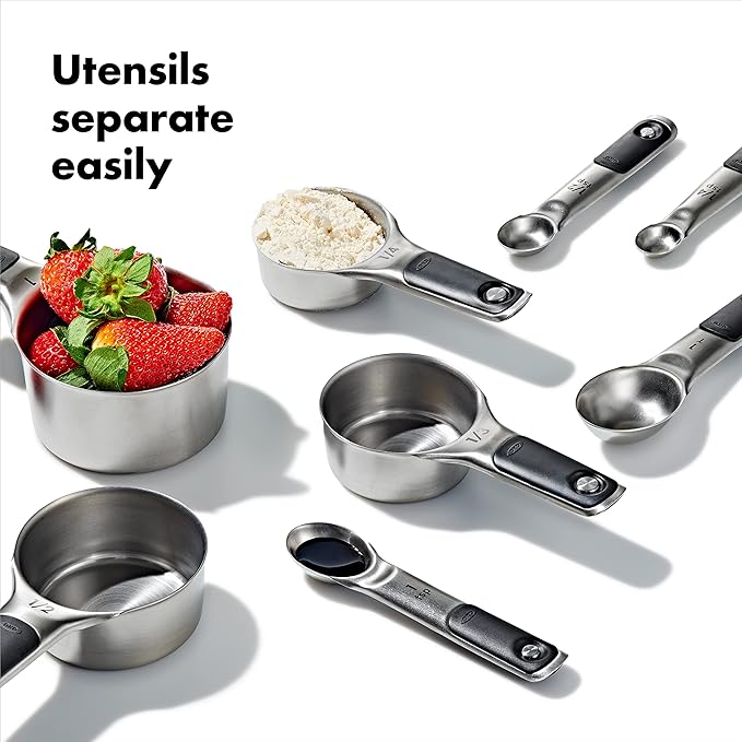 OXO Good Grips 11-Pound Stainless Steel Food Scale with Pull-Out Display & Good Grips 8 Piece Stainless Steel Measuring Cups and Spoons Set