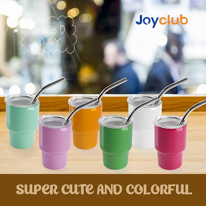 Joyclub 3 oz Mini Tumbler Shot Glass with Straw and Lid 12 Pack Colored Stainless Steel Sublimation Shot Tumblers Mini Cup for Wedding Party Whiskey Favors