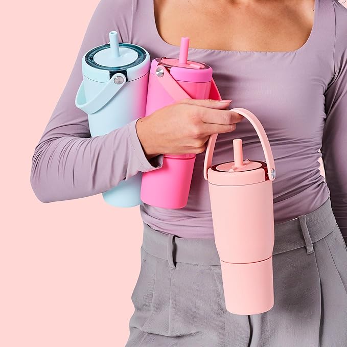 BrüMate Resa 25oz 100% Leakproof Travel Tumbler with Handle & Straw | Flexible SoftSip Straw | Silicone Sleeve for Durability | Stainless Steel | Cup Holder & Travel Friendly Water Bottle | (Dune)