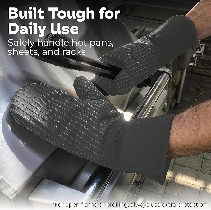 Big Red House - Silicone Oven Mitts - Gray Set of 2-12.5" - Heat Resistant to 536 F / 280 C Kitchen Gloves - Professional Grade Protection Hot Cooking Baking