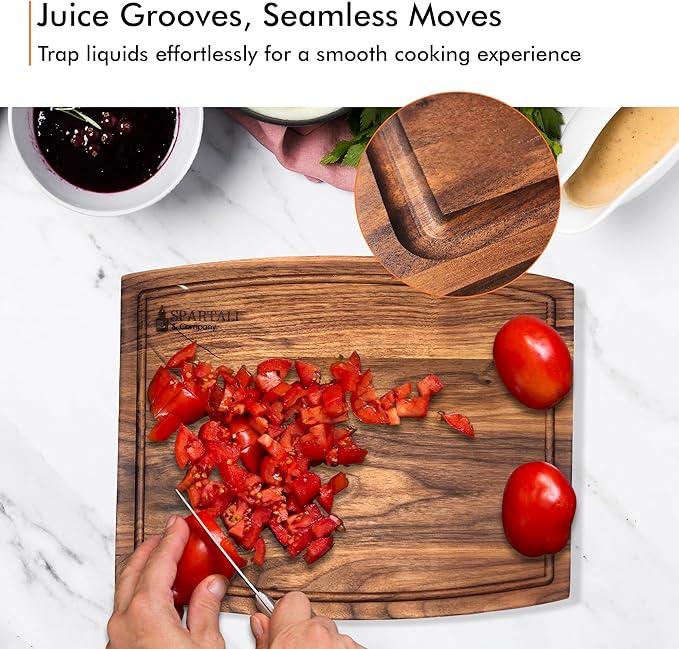 Spartali & Company Black Walnut Cutting Board Set for Kitchen, Reversible Wooden Chopping Board With Juice Grooves, Made from American Black Walnut, set of 2 sizes 12x9 & 15x12. Gift Box included!