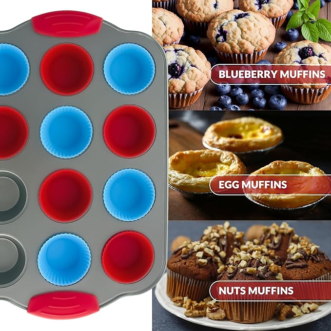 Ultimate Baking Set: Non-Stick Banana Bread Loaf Pan, 12 Cup Mini Muffin Pan with Silicone Liners, and 10 Inch Springform Pan - Professional Bakeware with Silicone Handles