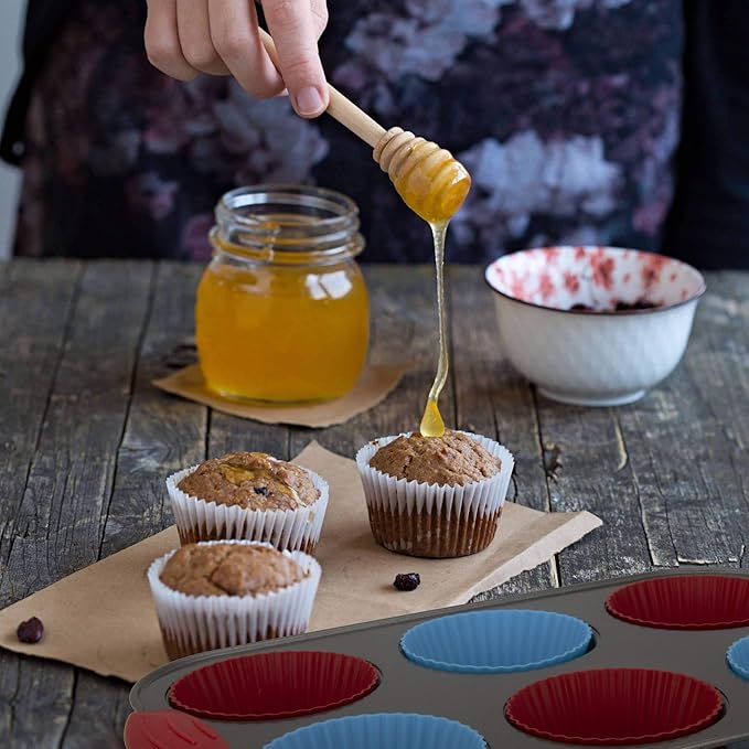 Boxiki Kitchen Duo: Non-Stick Steel Jumbo 6-Cup Muffin Pan with Silicone Handles & Reusable Liners + Non-Stick Steel 8x8 Square Baking Pan.